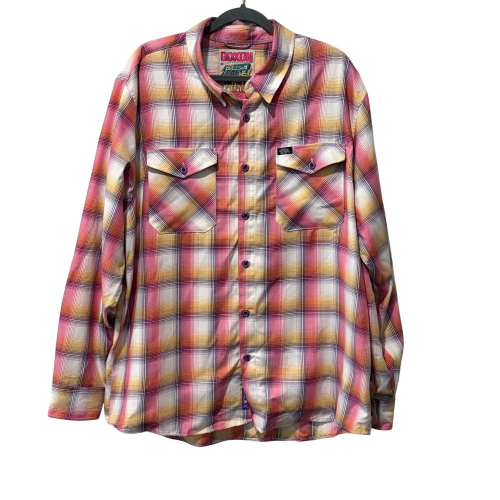 Dixxon Flannel Co Xul Beer Shirt Mens 2X Pink Plaid D-Tech Button Up LS Shirt